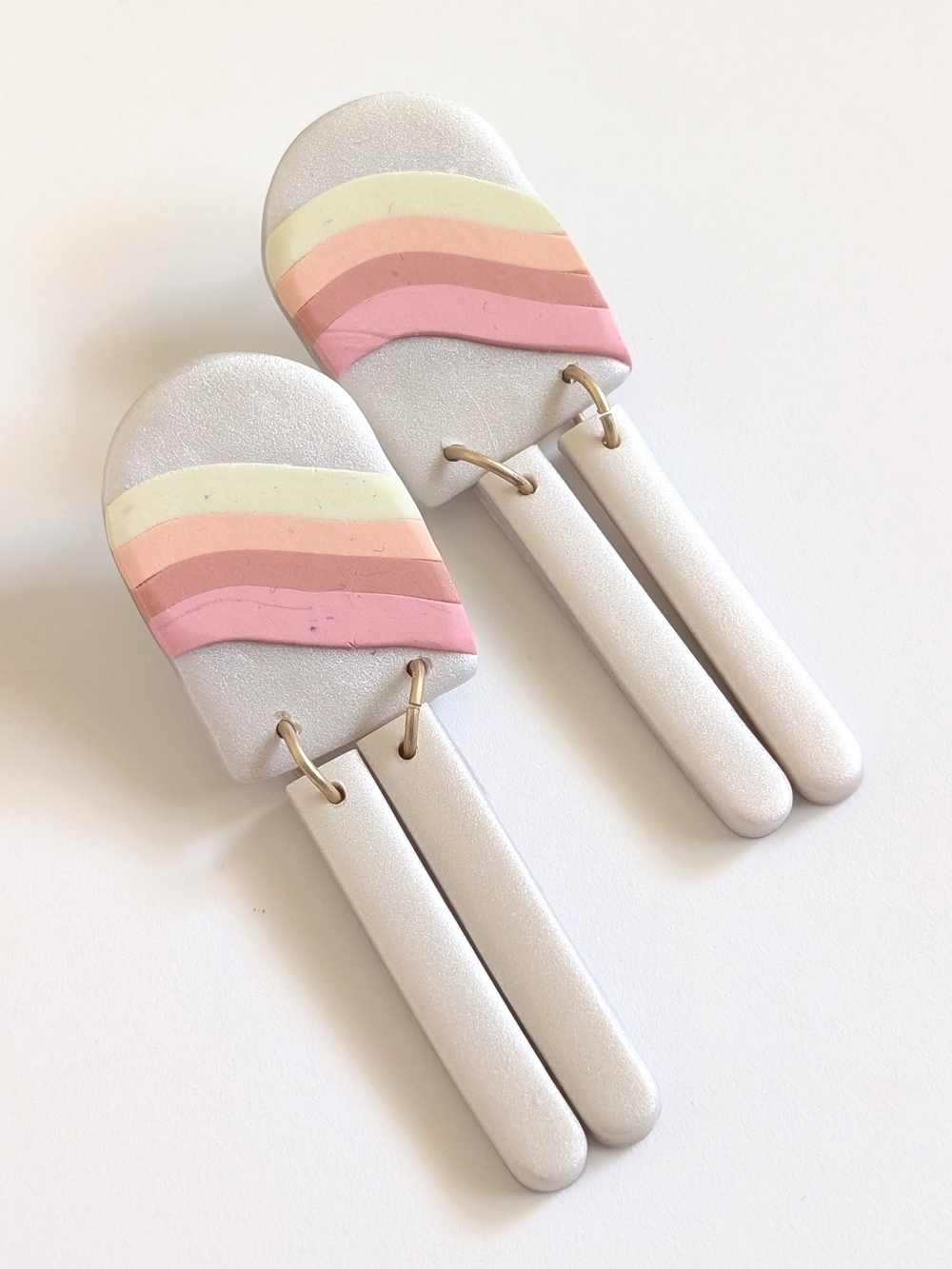 Pastel Stripe Dangle Earrings - Pink & Iridescent Cream